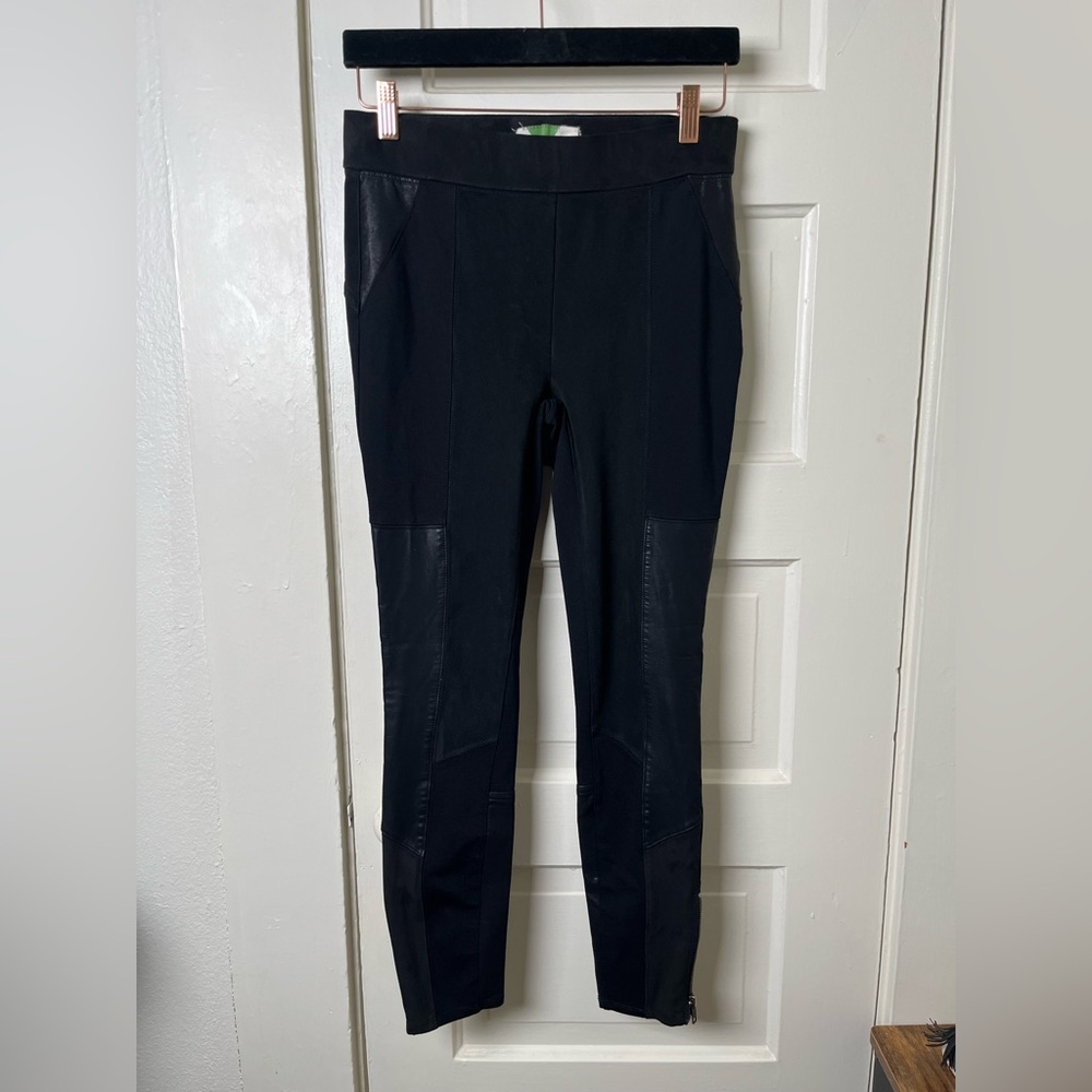 Anthropologie Black Vegan Leather Suede Patchwork Leggings Zip Rustic Boho Chic
